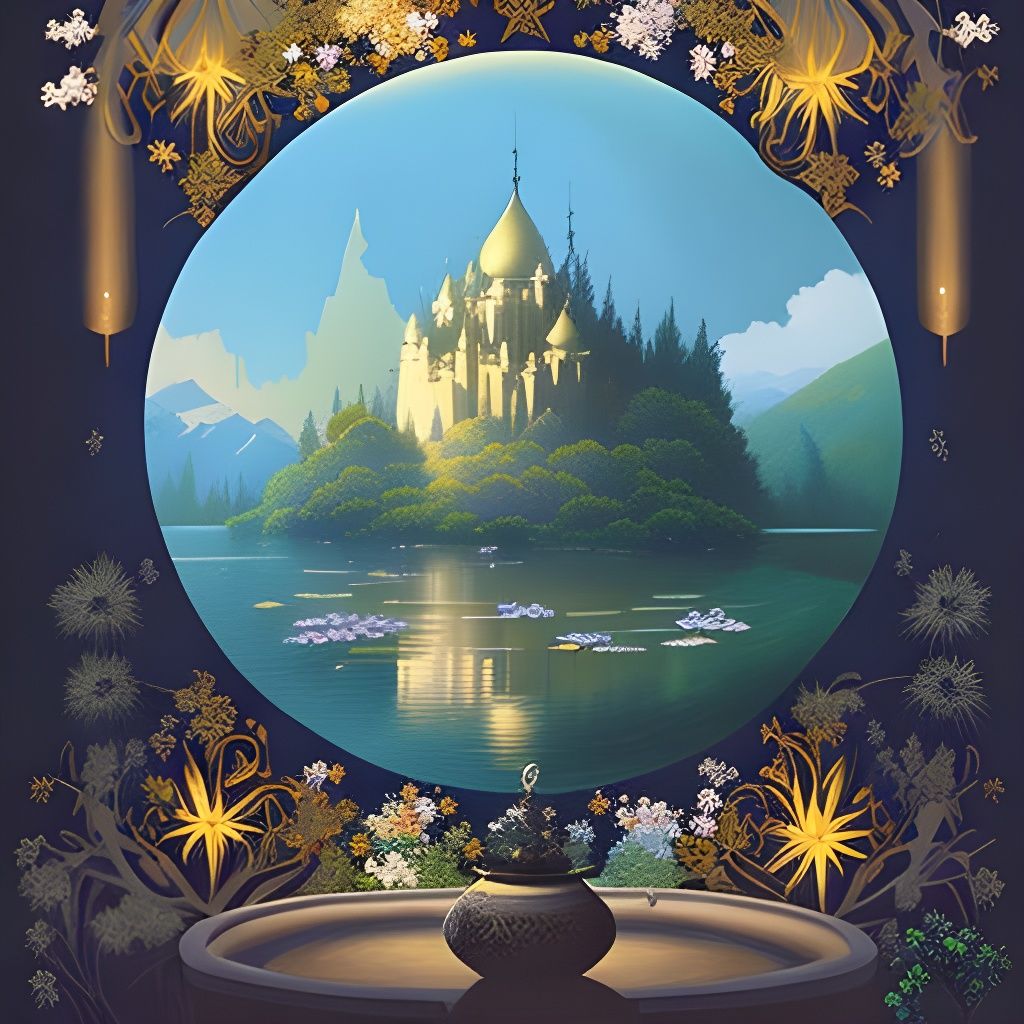 Flowery Arch to White Castle, Dripping Paint Style