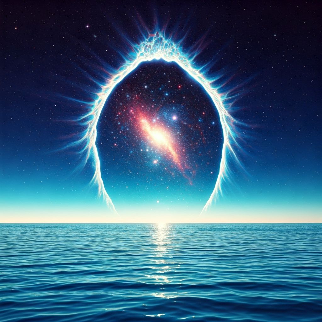 Galactic Tear Opens in Sky Above Ocean