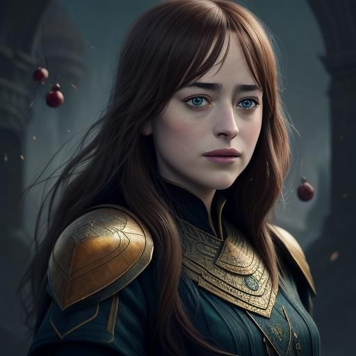 Dramatic Portrait with Pomegranates in Detailed Matte Painti...