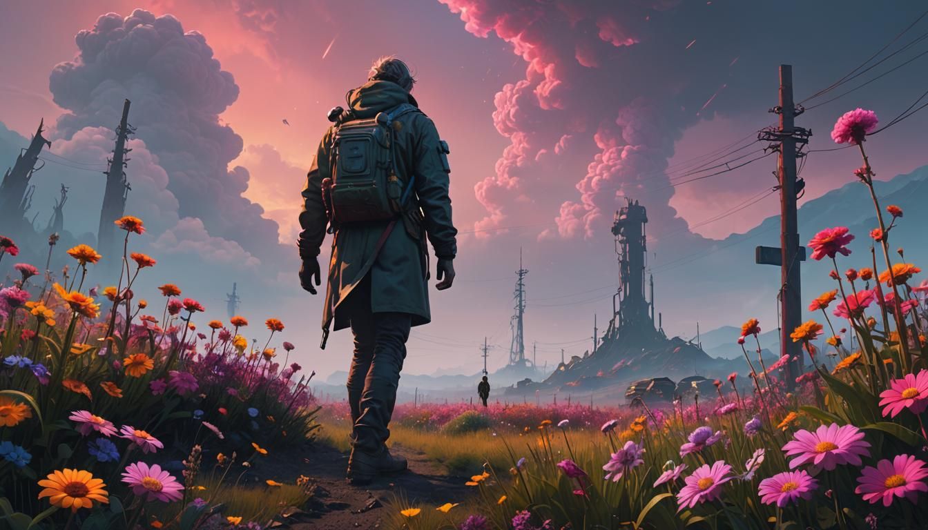 Post-Apocalyptic Flower Landscape in Hyperrealistic Digital ...