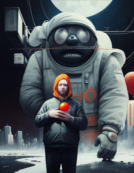 Girl with Red Balloon Painting in Grungy Style