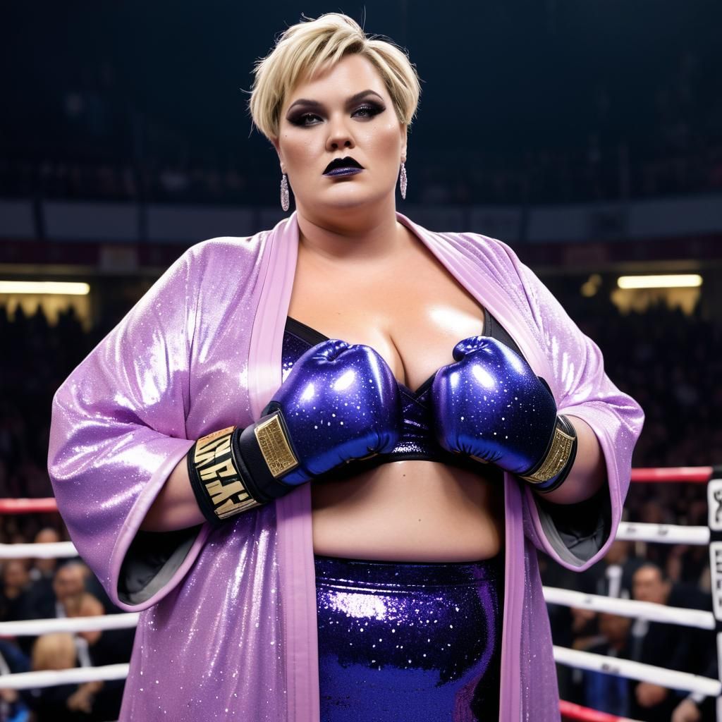 Hyperdetailed Photo of Plus-Size Boxer in Pink Boxing Ring