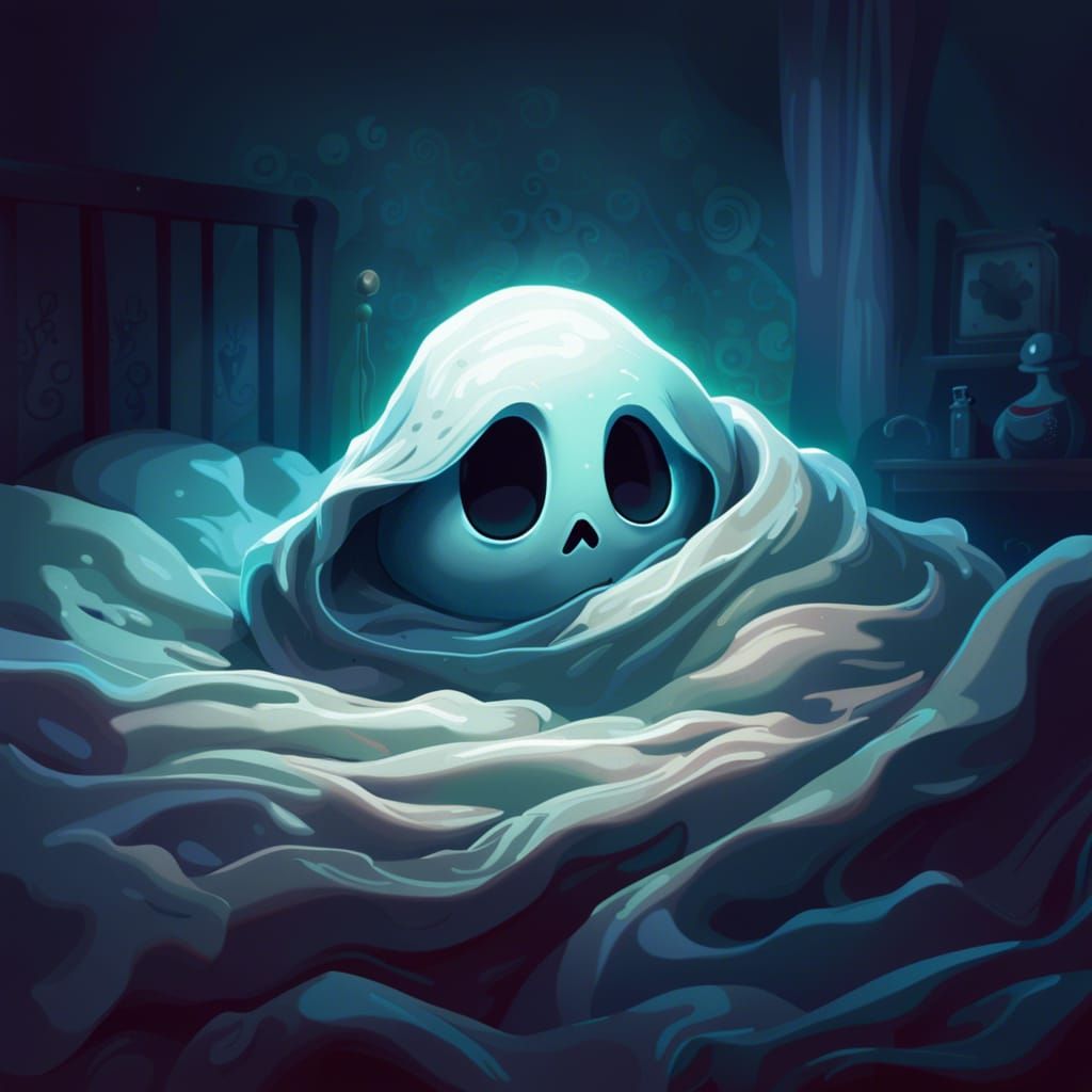 Scared Ghost Under Blanket: Digital Fantasy Art