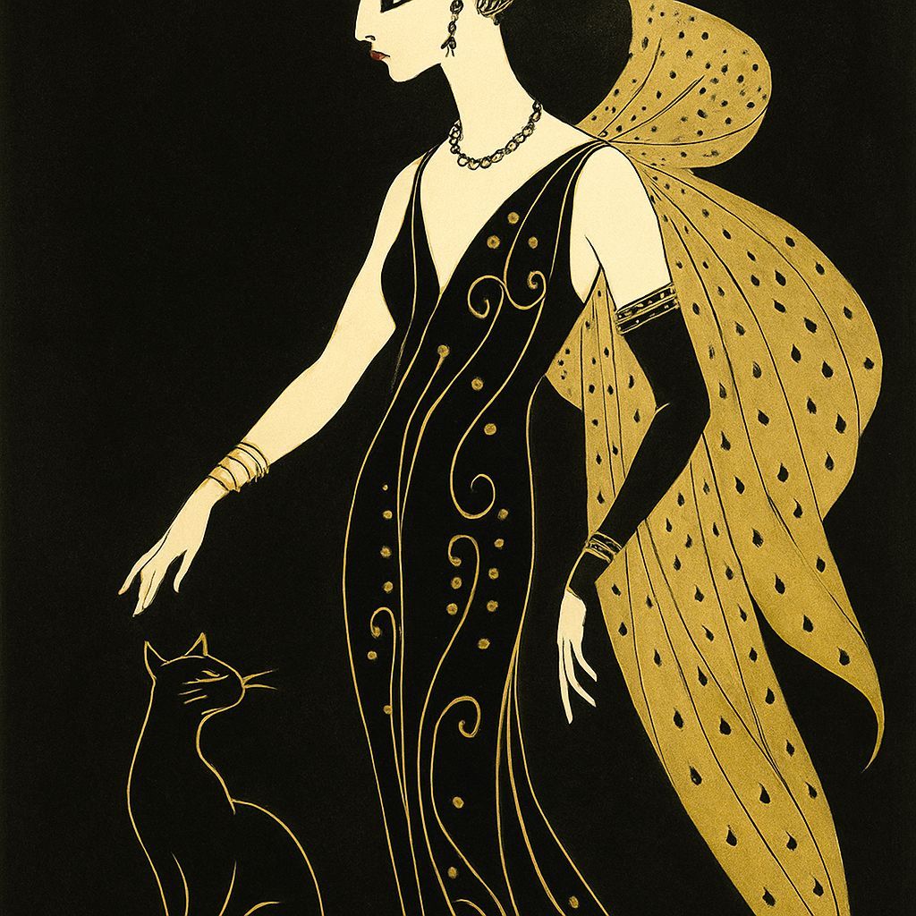 Elegant Woman and Cat in Art Deco Style
