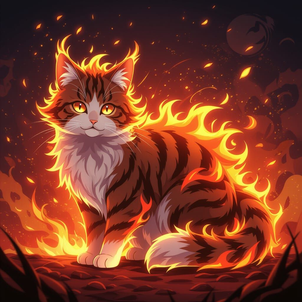 Fiery Anime Cat of Flame and Dust