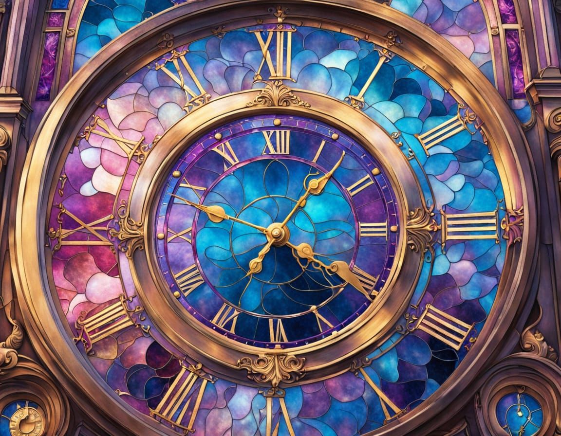 Ethereal Stained Glass Clock in Mist