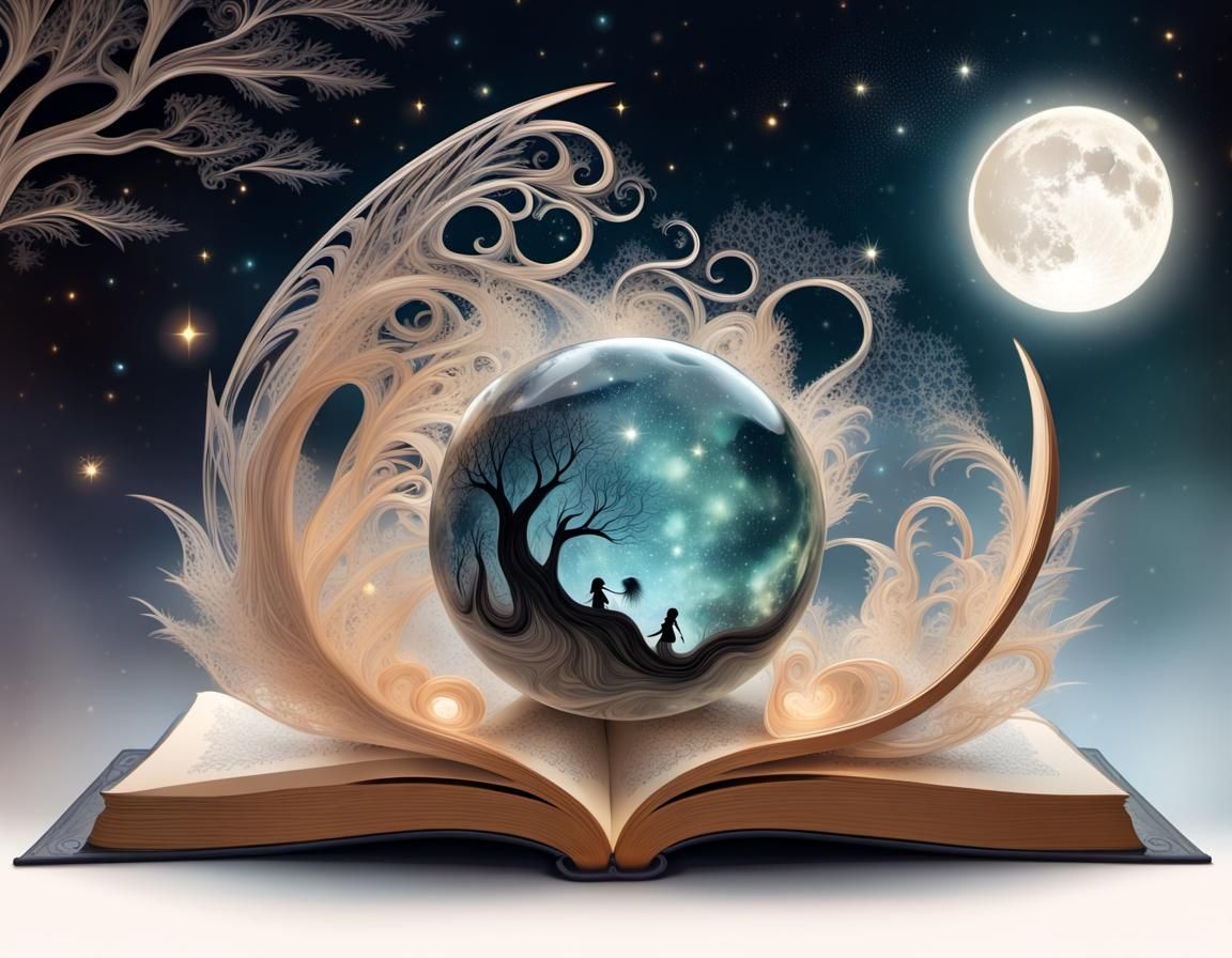 Fairies Emerge from Marble Book in Nebula