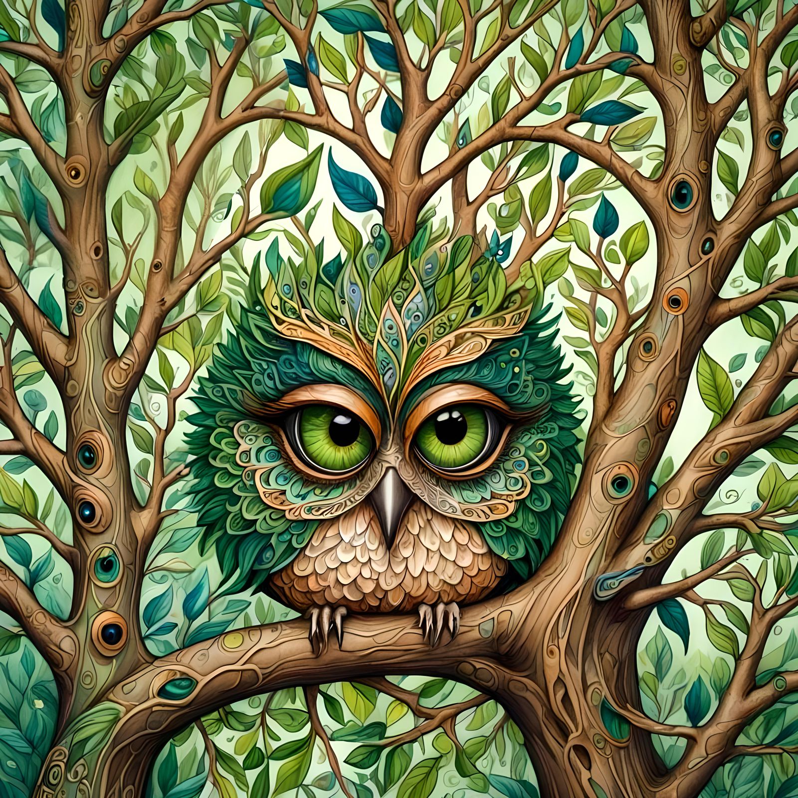 Whimsical Eye with Tree Branches in Colored Pencil