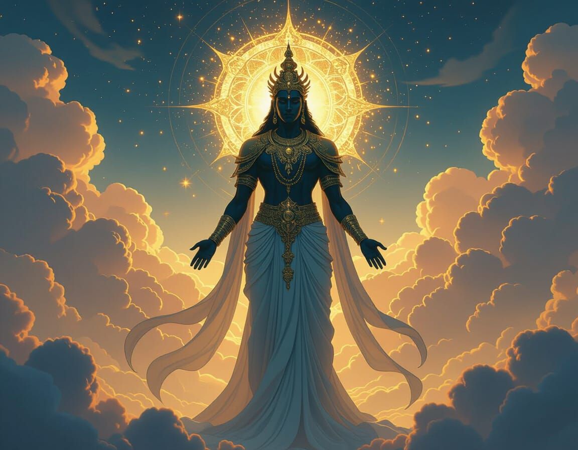 Celestial Deity in Sci-Fi Landscape