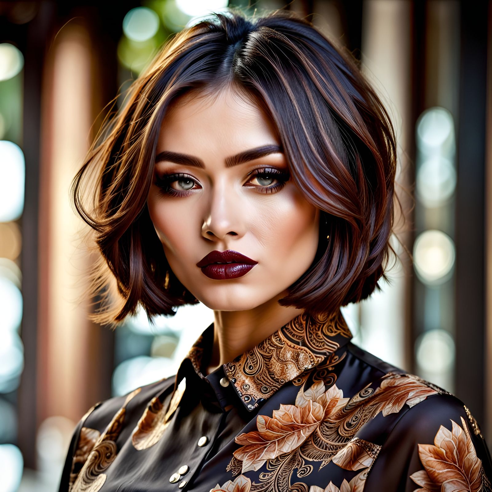 Glamorous Portrait of a Young Woman in Batik Shirt