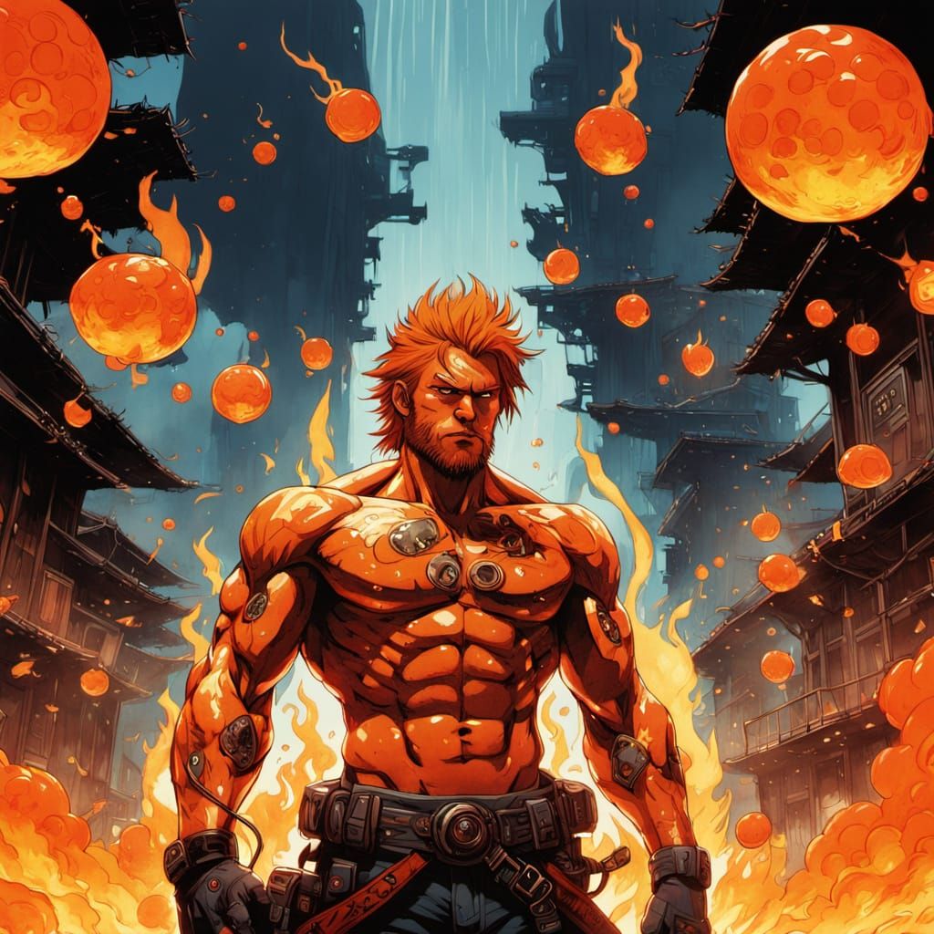 Tattooed Man Engulfed in Flames: Heavy Metal Art