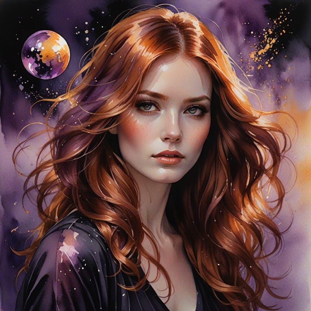 Dreamy Watercolor Portrait of a Young Woman in Ethereal Glow