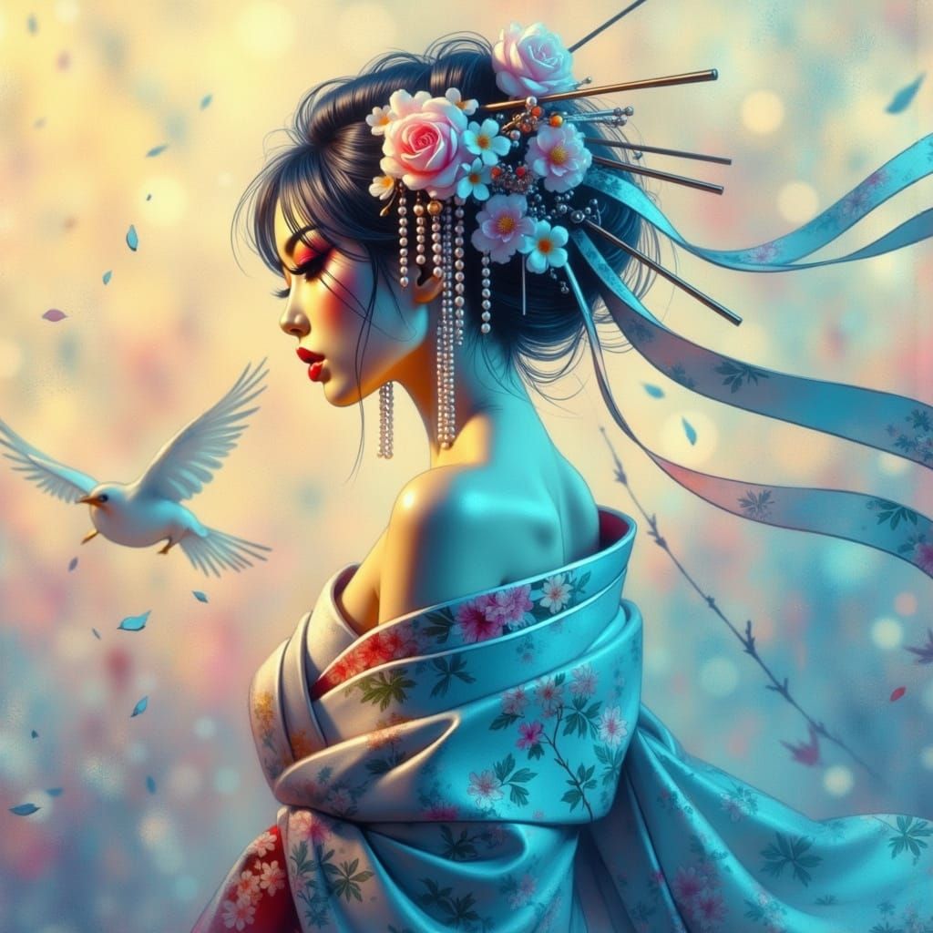 Elegant Woman in White: Sculptural Pose in Pastel Gradients