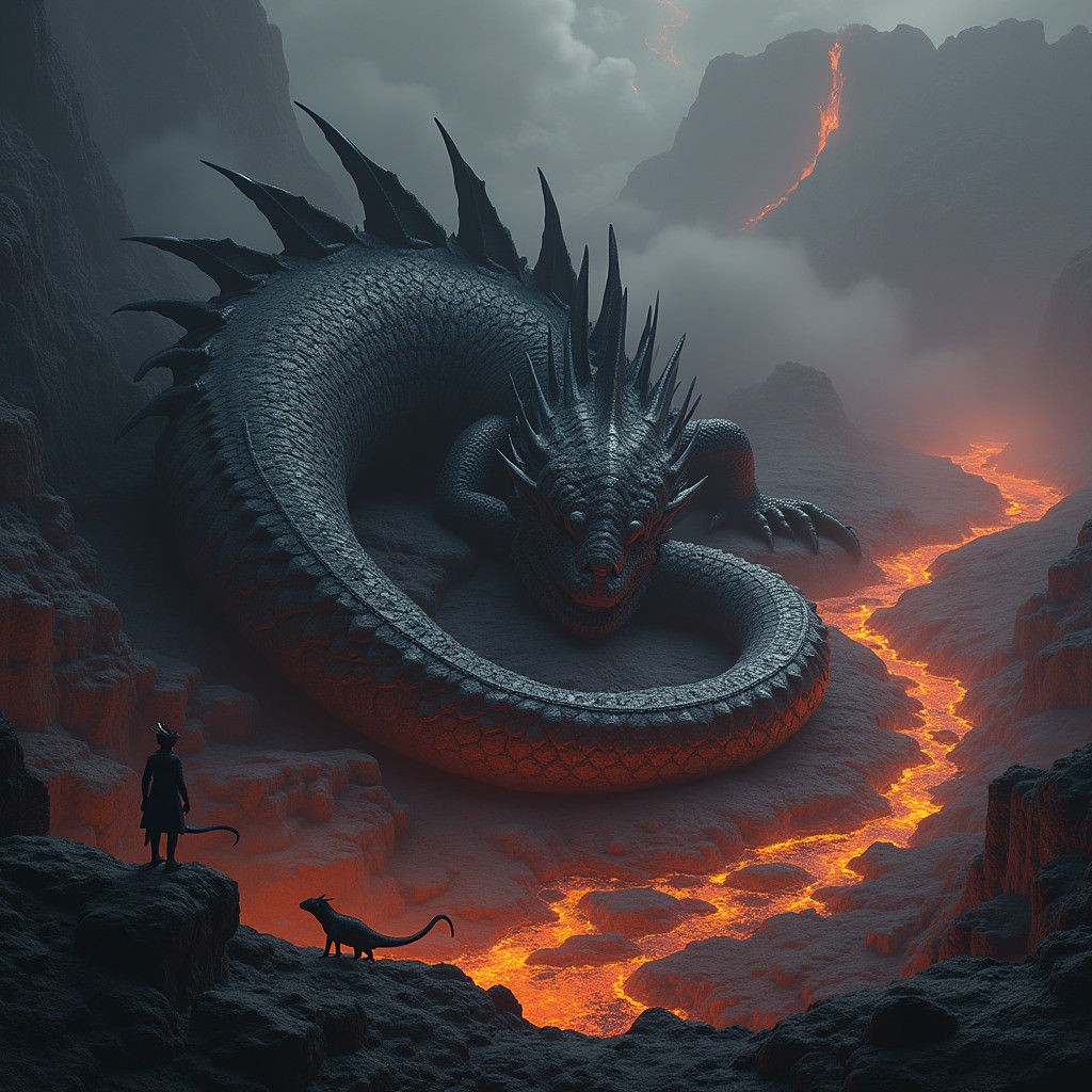 Towering Dragon Sleeps in Volcanic Caldera