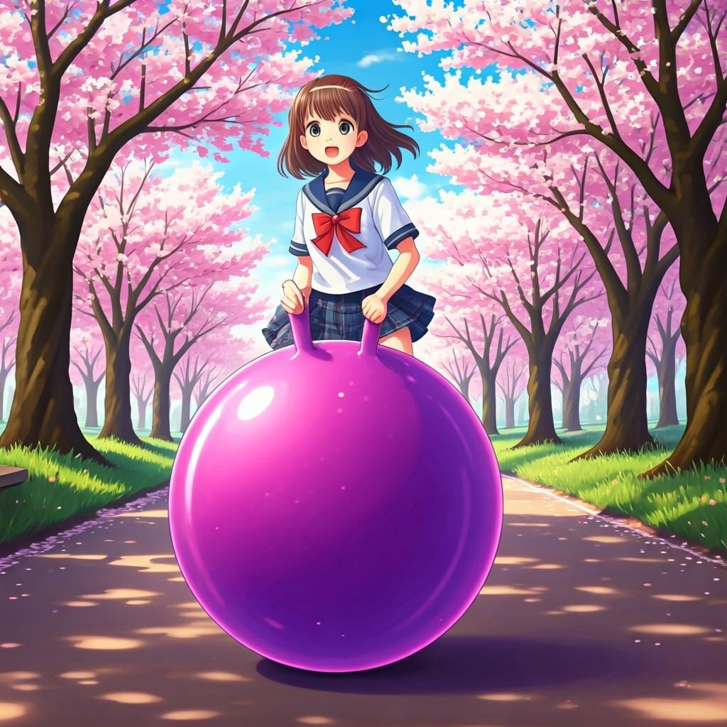 School Girl on Space Hopper, 90s Anime Style
