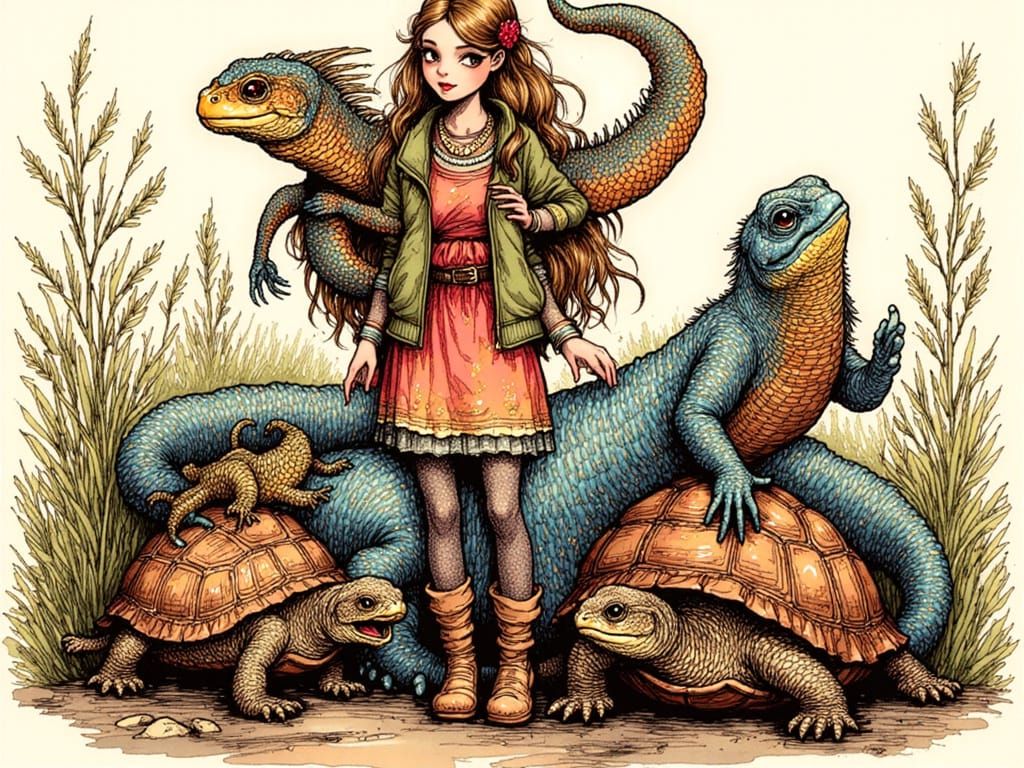 The Reptiles and I in Detailed Ink Art
