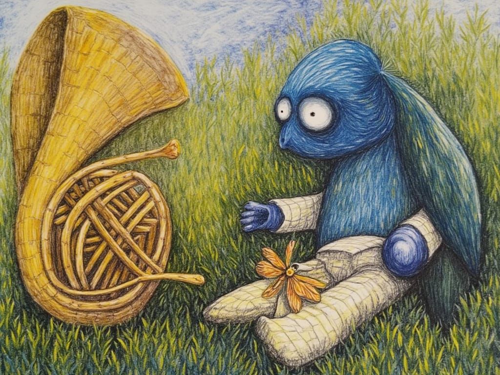 Dreamlike Scene with Turnip and French Horn