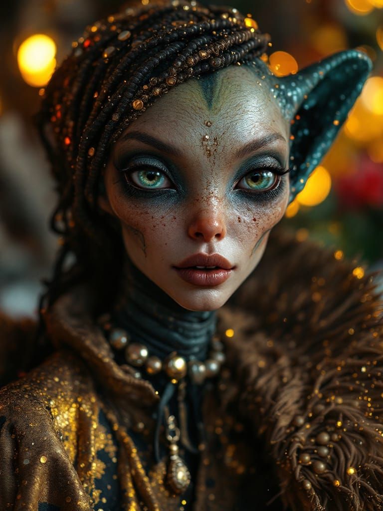 Smiling Aliens at a Party: Hyperrealistic Portrait