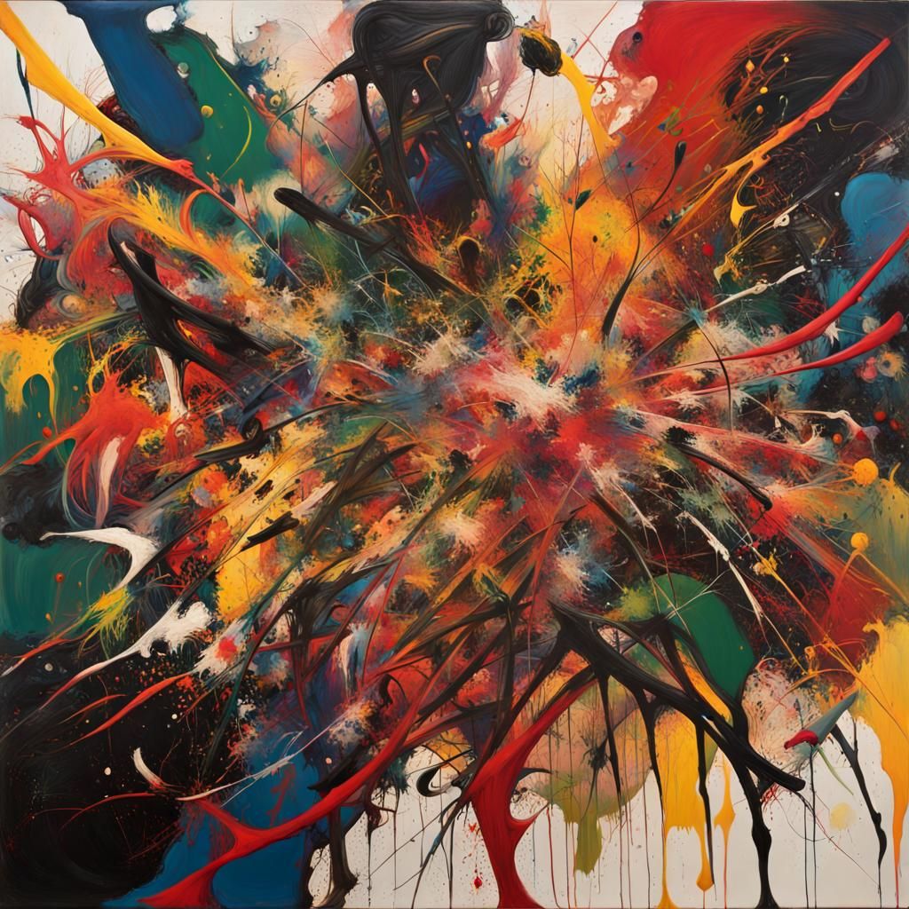 Abstract Expressionist Painting in Drip Style