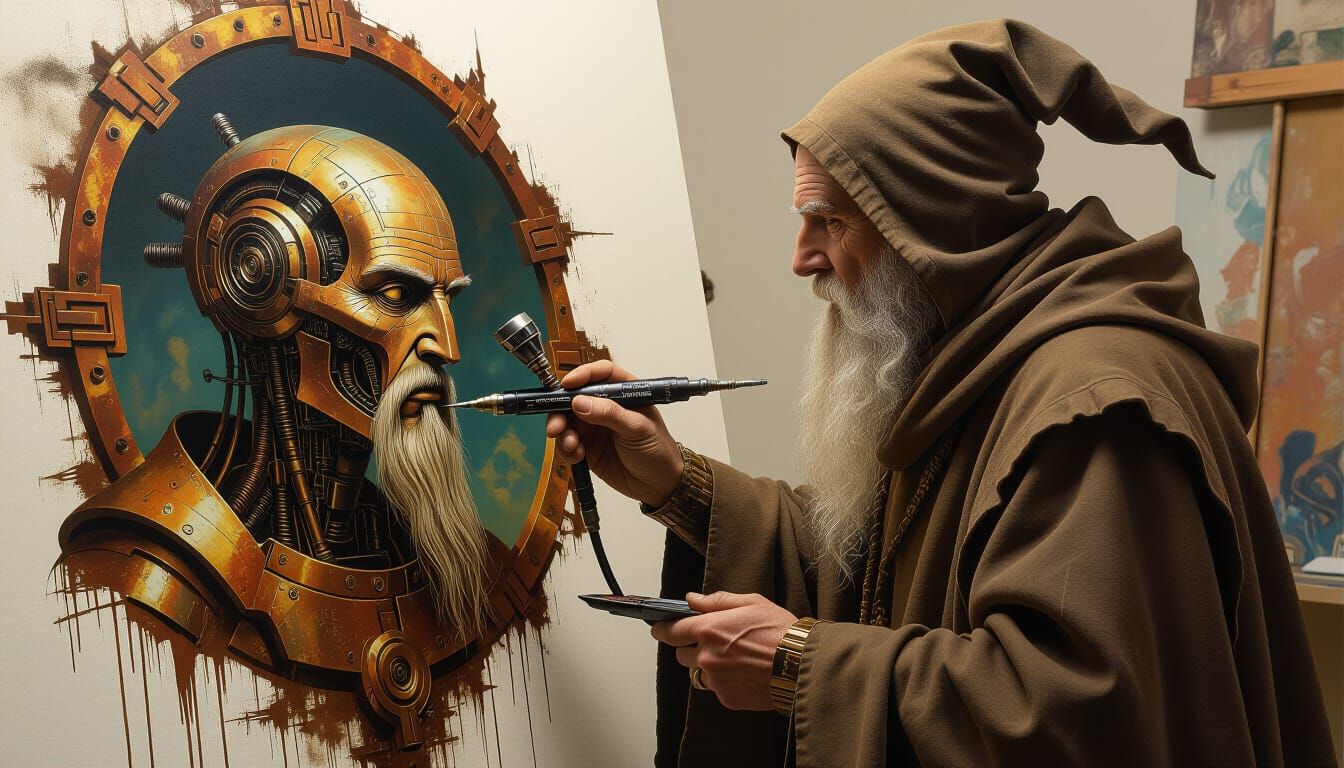 Wizard Airbrushing a Biomechanical Andor Scene