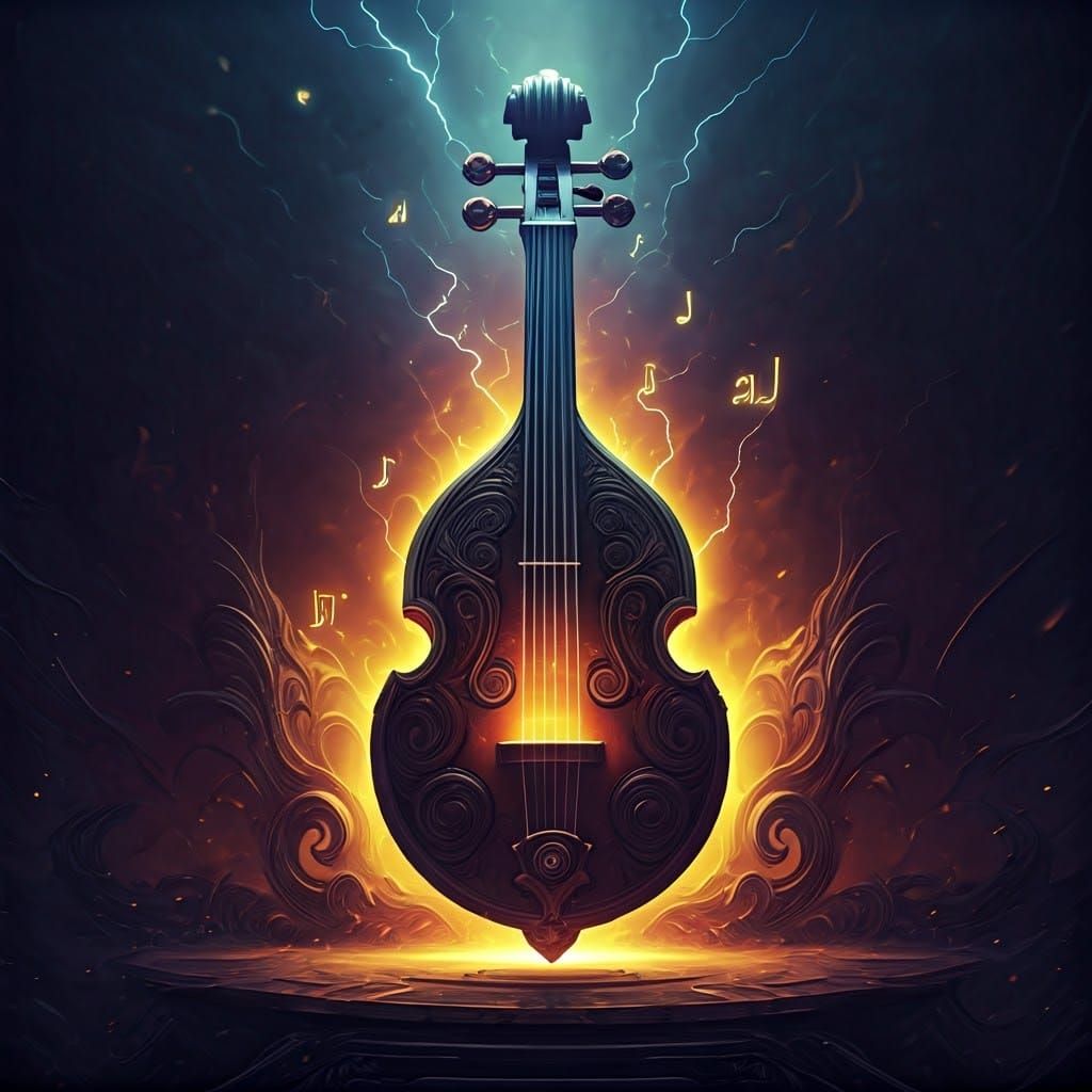 Ethereal AI J Letters Illuminate Ancient Instrument in Dark...