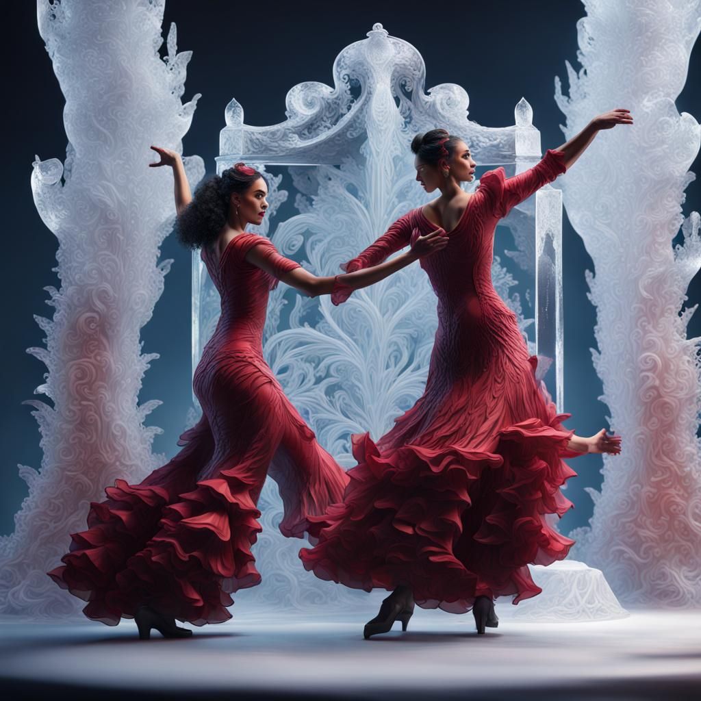 Flamenco Dancers Ice Sculpture: Detailed Fantasy Art