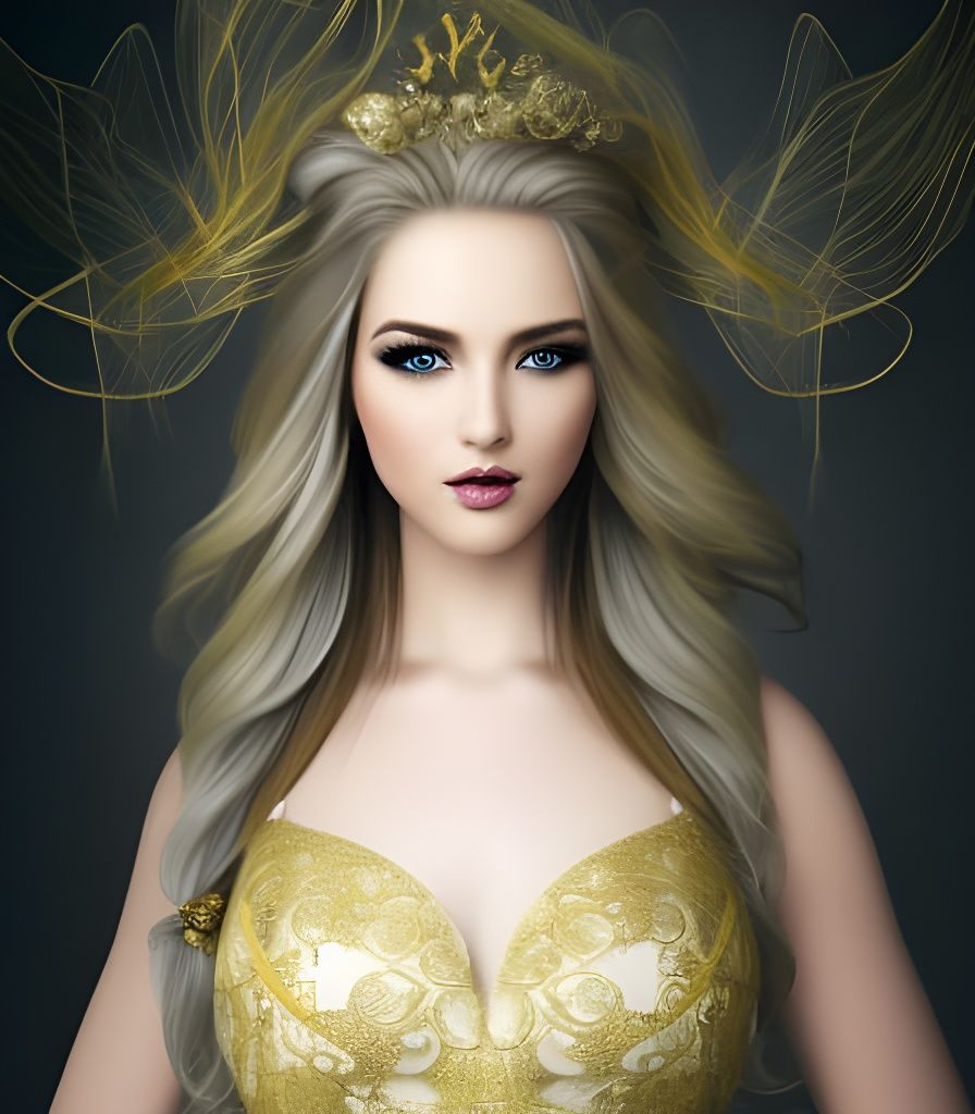 Beautiful Lady, upper body,  gorgeous long blonde wavy hair, brush stroked hair, Symmetrical features, beautiful symmetr...