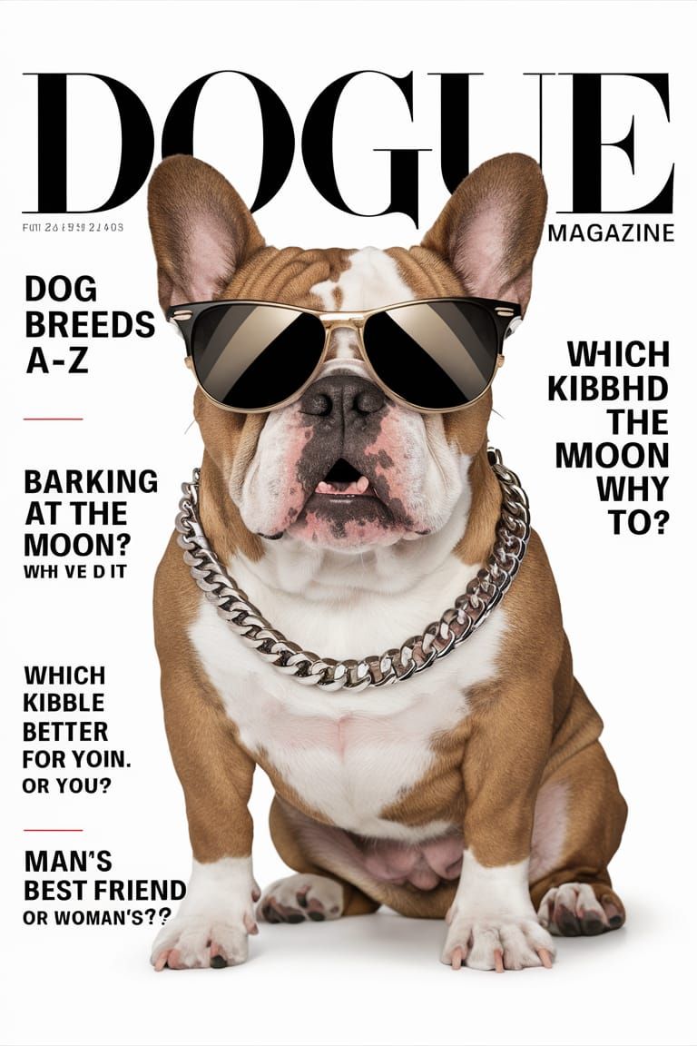 Bulldog on DOGUE Magazine Cover Parody