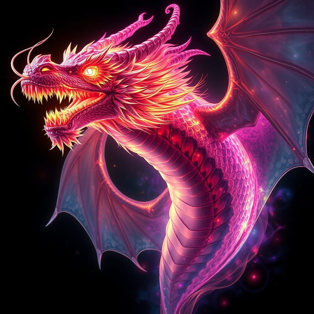 Bioluminescent Dragon Portrait in Ethereal Filigree Style