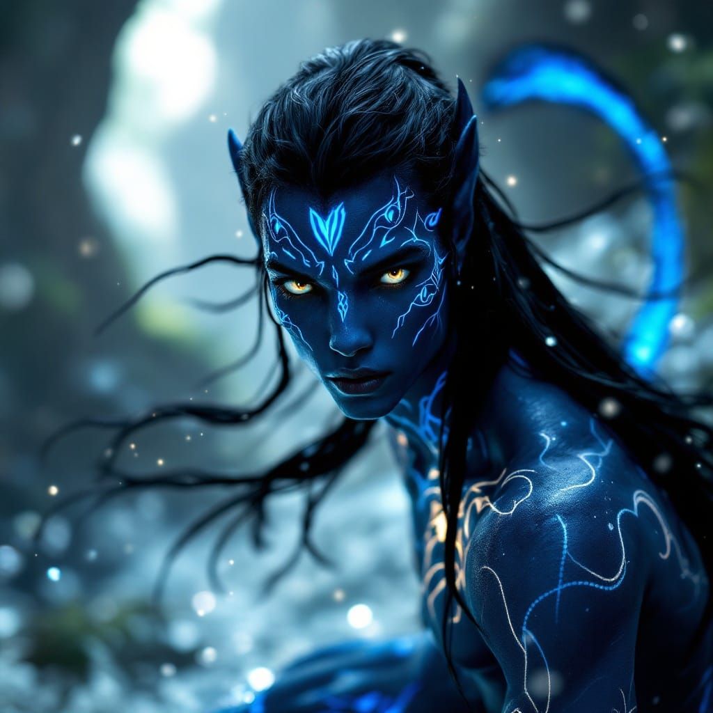 Young Hunter in Radiant Bioluminescent Patterns