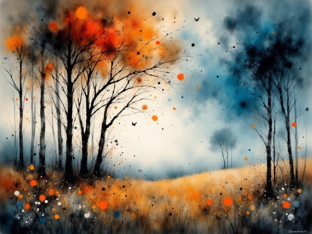 Gnarled Trees on Moorland's Edge in Stormy Weather