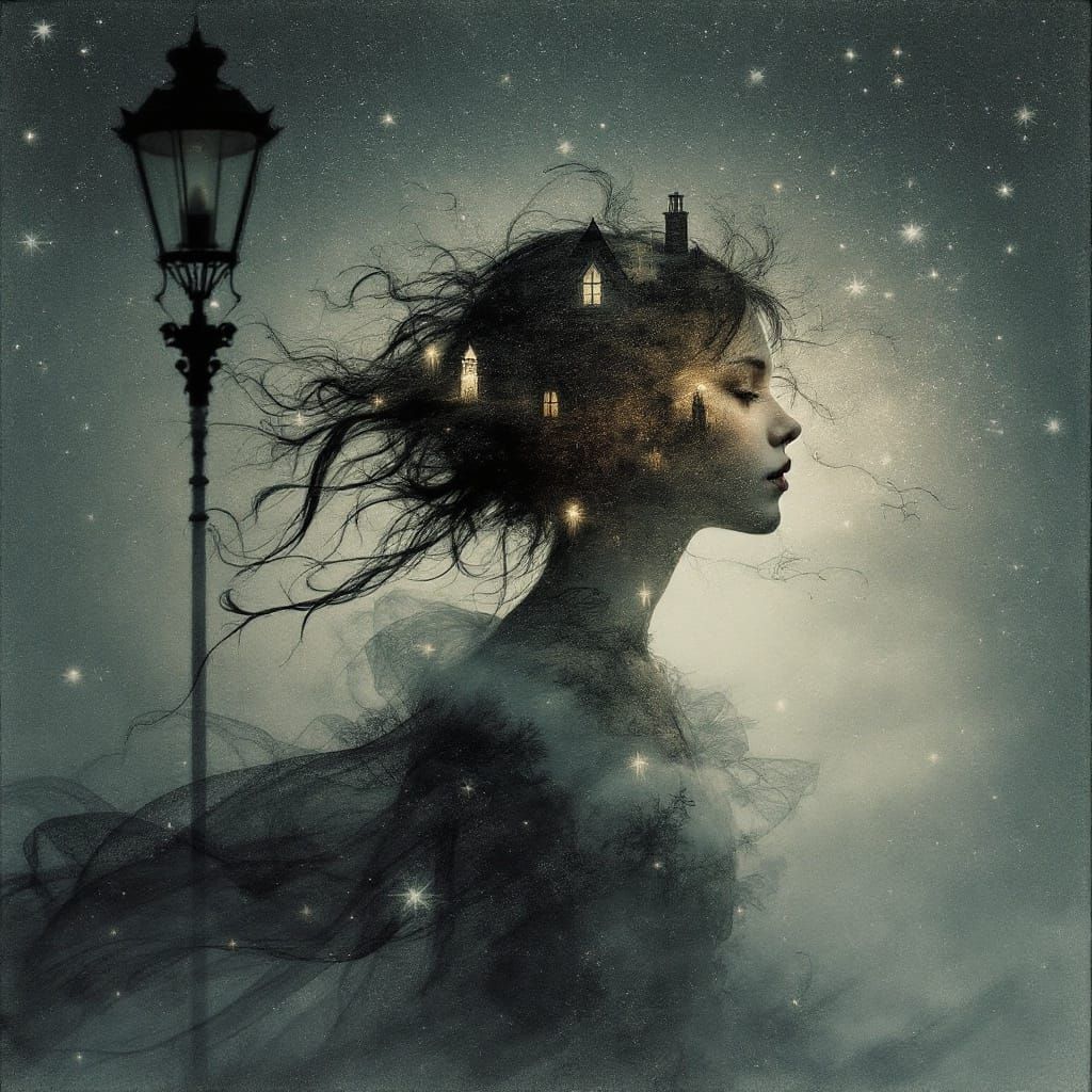 A Girl Flees by Starlight, Double Exposure of Memories