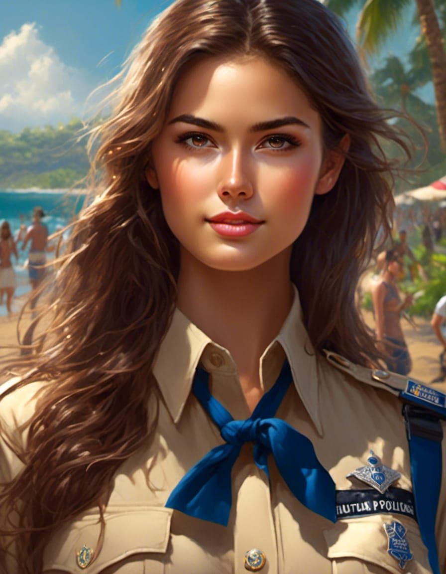 Hawaiian Policewoman in Uniform, Royo Style