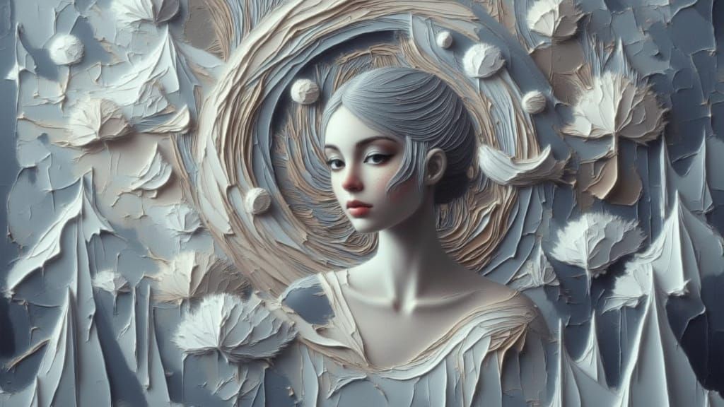 Surreal Alien Woman in Cosmic Paper Library