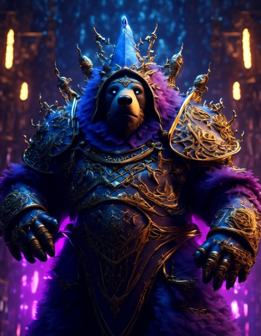 Cobalt Photograph of an Obese Baby Bear Wizard
