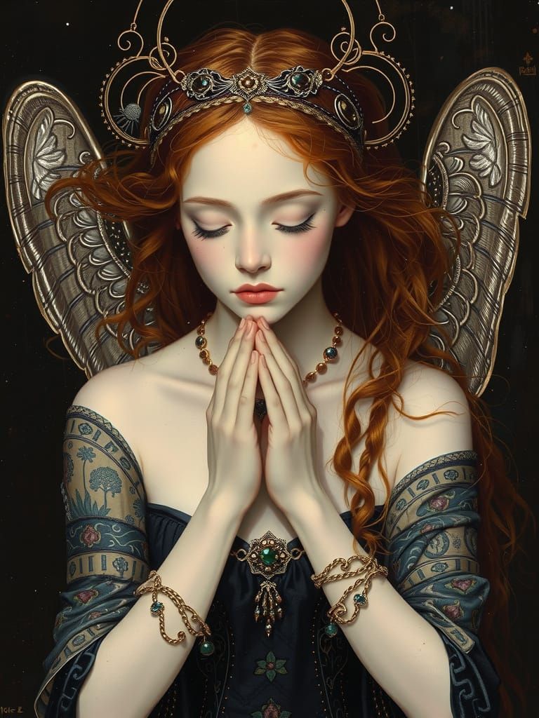 Angel in Contemplative Prayer, in Classical Realist Style