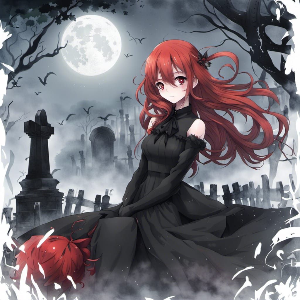 Gothic Redhead in Graveyard, Anime Key Visual