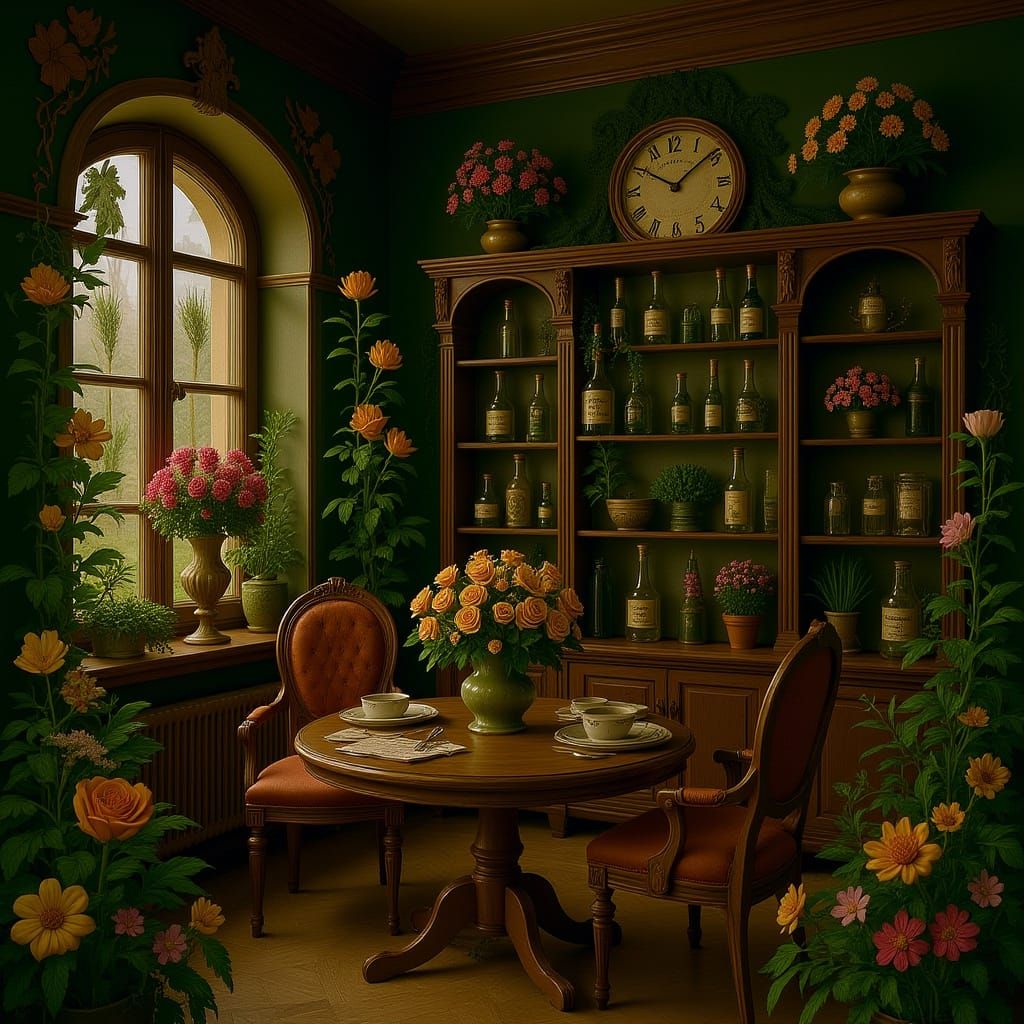Whimsical Herbology Shop at Hogwarts in Art Nouveau Style