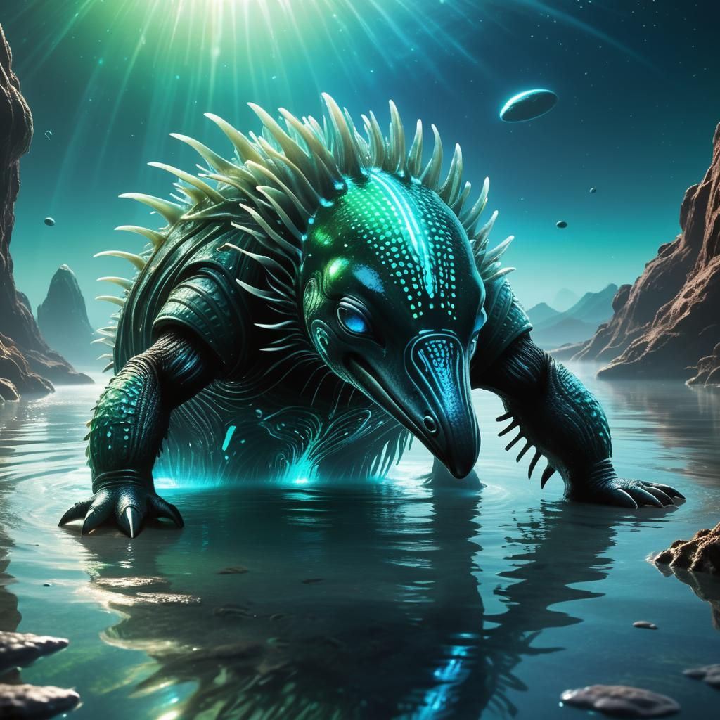 Alien Echidna-Platypus on Exoplanet as Biomechanical Art
