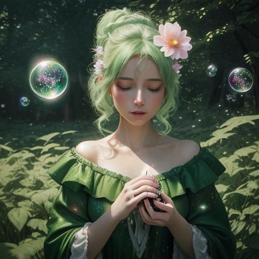 Woman Holding Cosmos in Surrealist Style