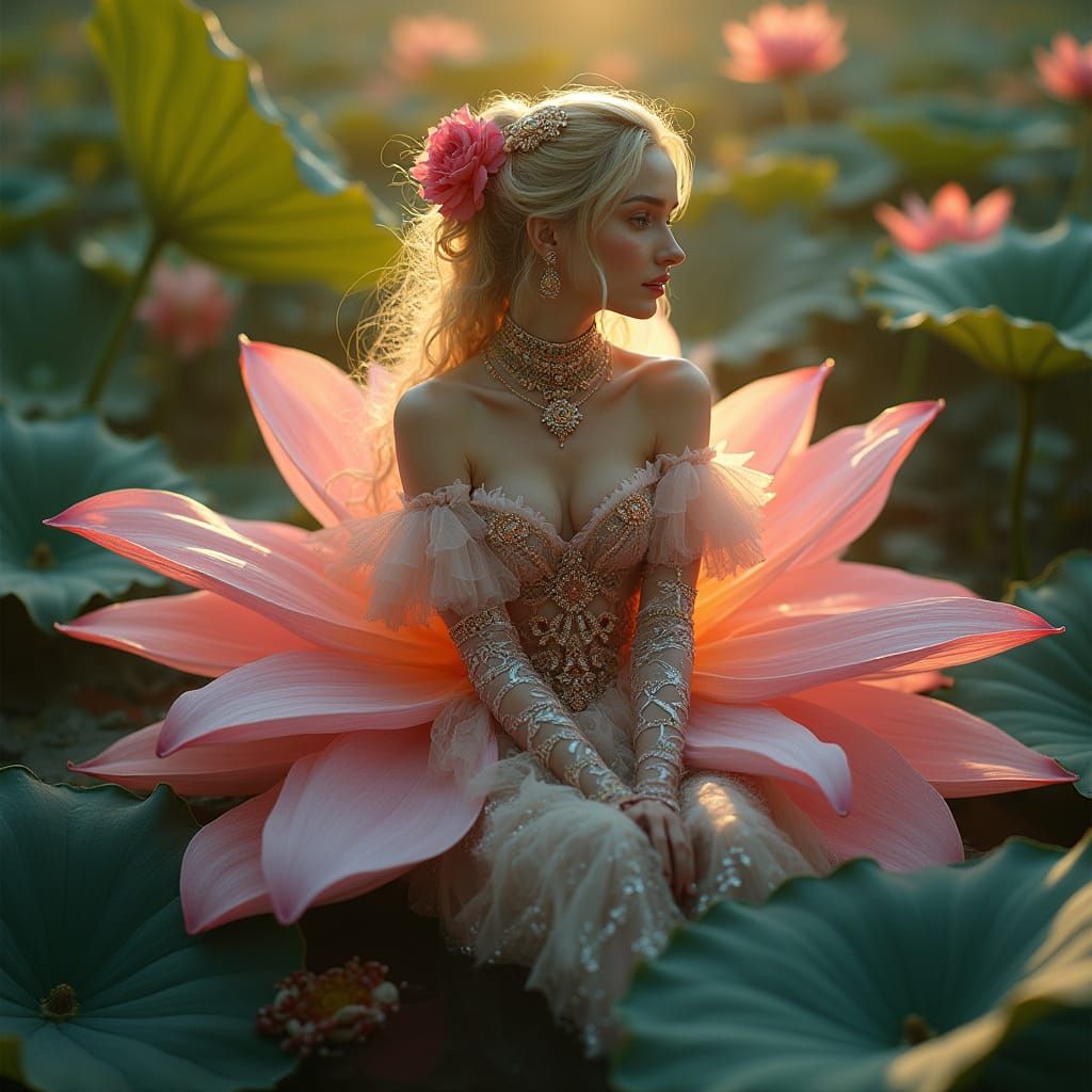 Victorian Goddess Blooms in Futuristic Lotus