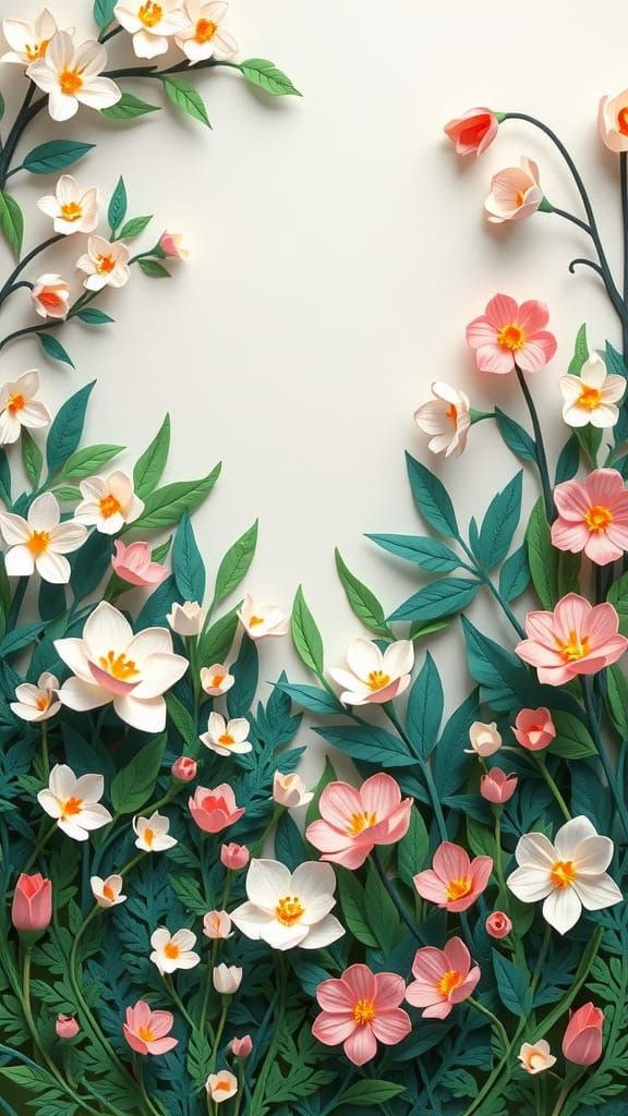 Lifelike Beveled Edges Paper Art of Spring Flower Garden