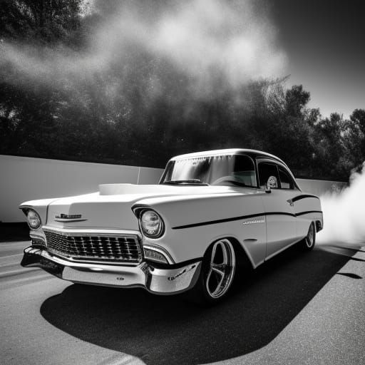 1957 Chevy Burnout in Black and White
