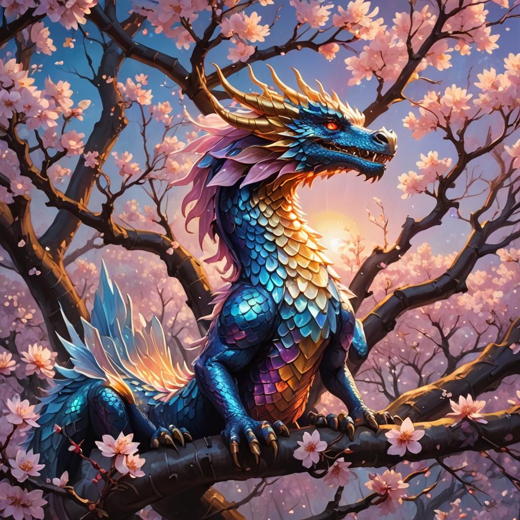 Crystal Dragon at Twilight in Oil Painting Style