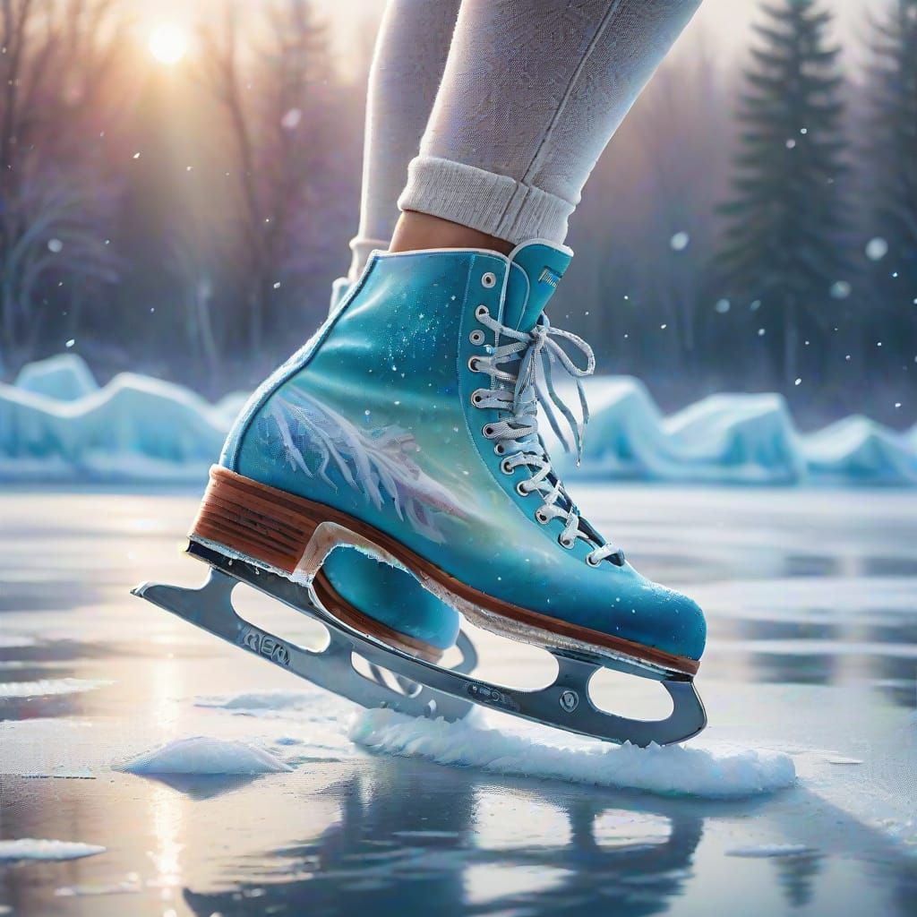 Icy Winter: Ice Skater on Frozen Pond