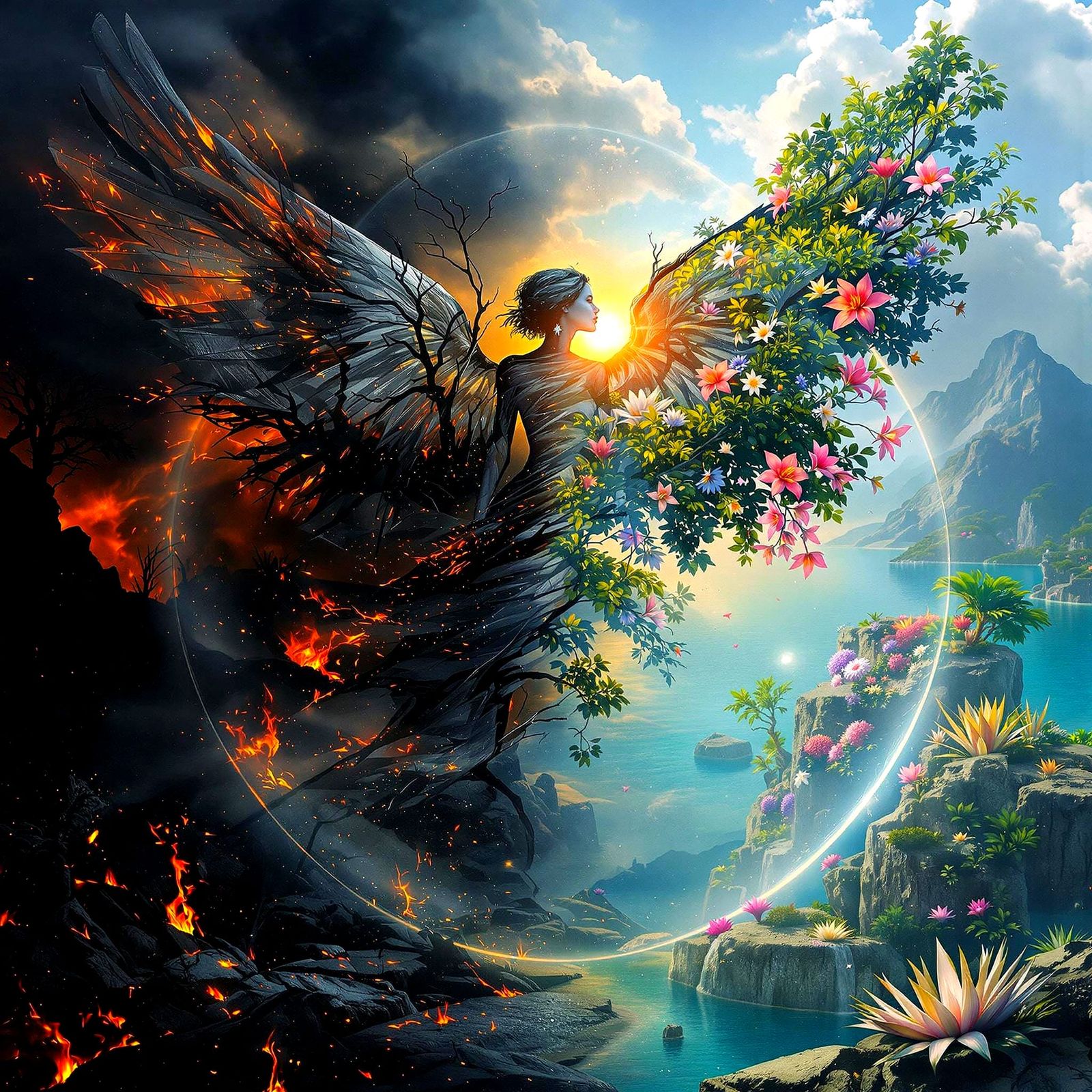 Ethereal Angel Collage in Vibrant Double Exposure