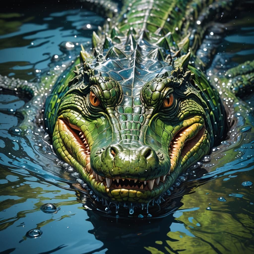 Crocodile Emerges from Dark Water: Splash Art