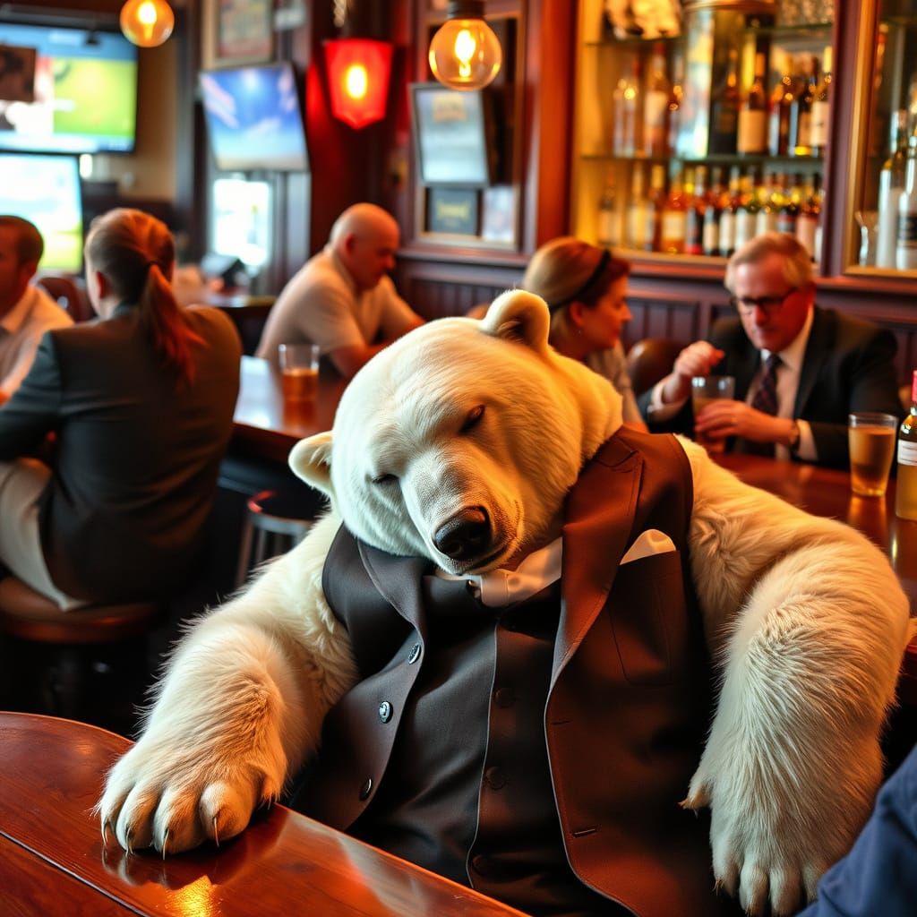 Drunk Polar Bear Asleep at a Bar in Georgia