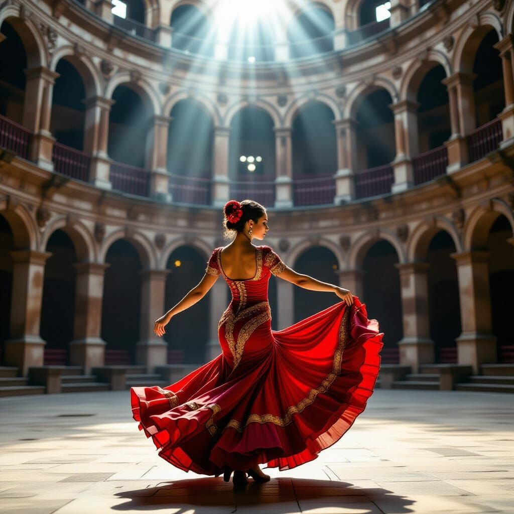 Flamenco Dancer in Ancient Amphitheater, Baroque Style