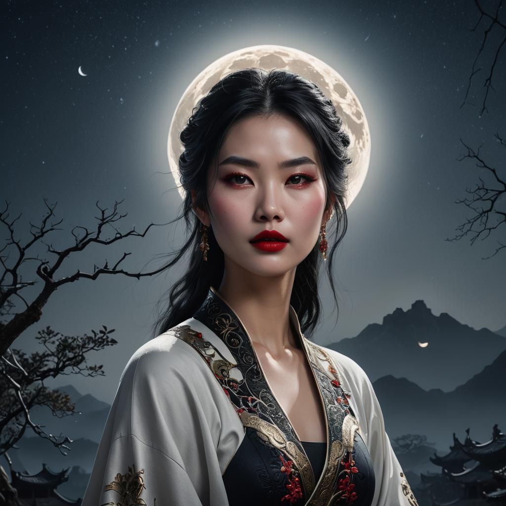 Beautiful Chinese Woman Portrait in Fantasy Art Style
